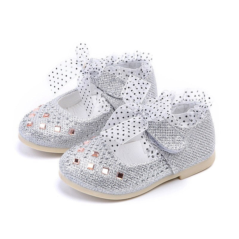 Baby-Ballerinas mit Strass und Pailletten in Silber