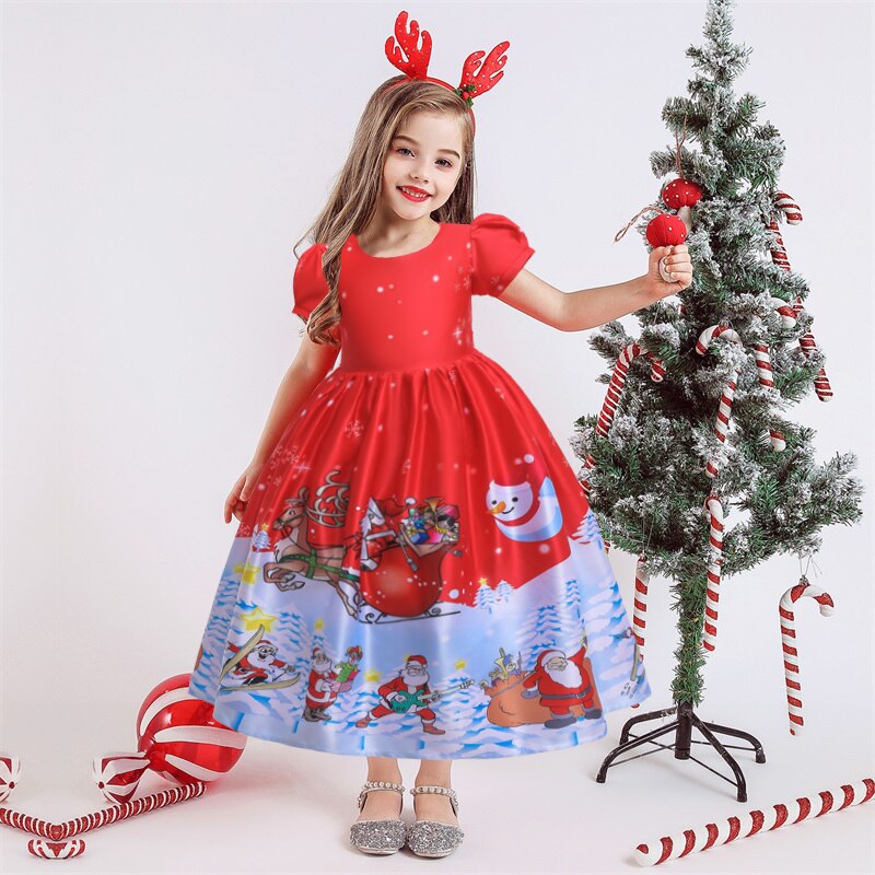 Vestido de navidad de niña trineo de papa noel