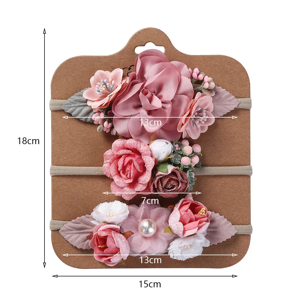 Set de 3 diademas de flores para bebé niña