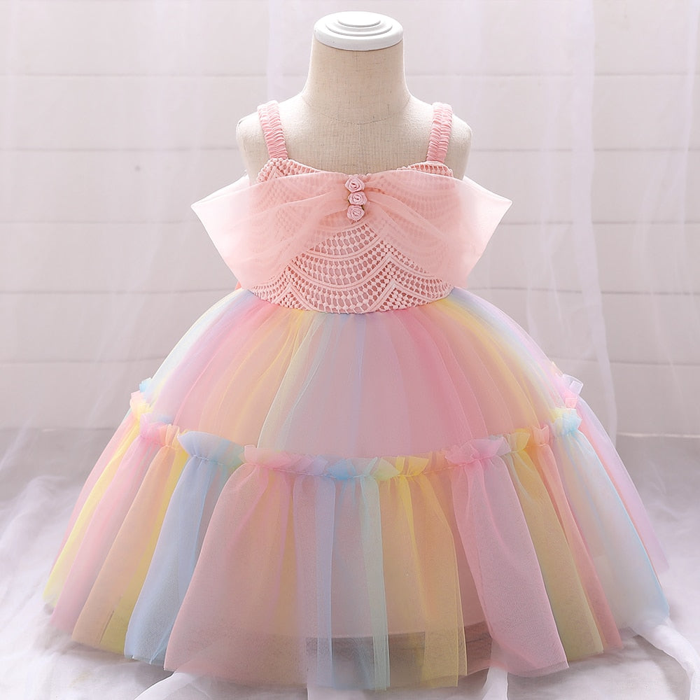 Regenbogen Babykleid Schleife rosa