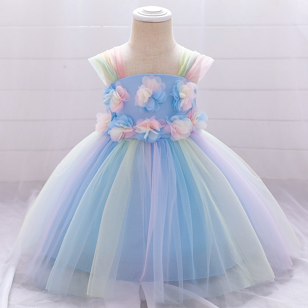 Baby Prinzessin Kleid Regenbogen Blume blau