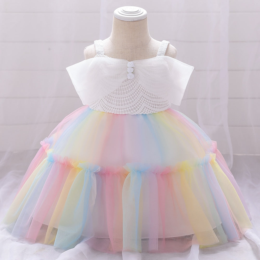 Baby Regenbogen Schleife Kleid weiß