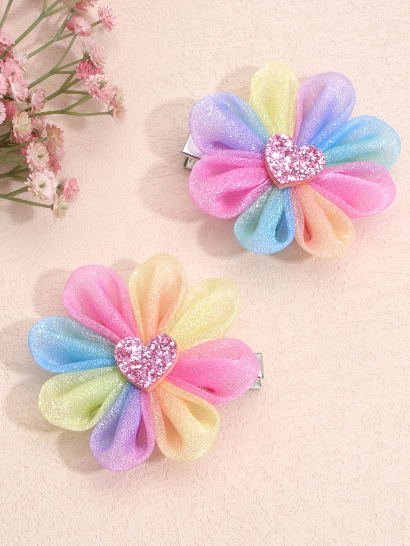 Set de 2 pinzas para el pelo infantiles de flores y colores