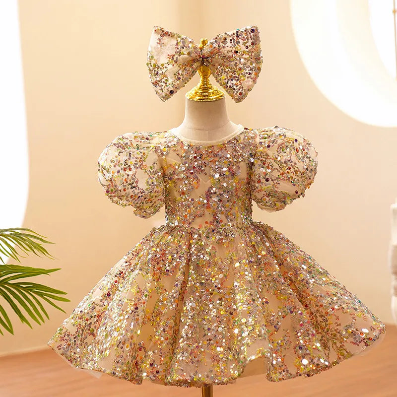 Kleid Prinzessin Mädchen Champagner Pailletten