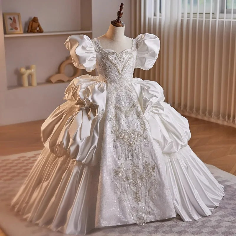 Weißes Kinderzeremonienkleid Prinzessin