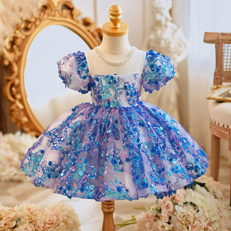 Vestido de cumpleaños brillante para niña