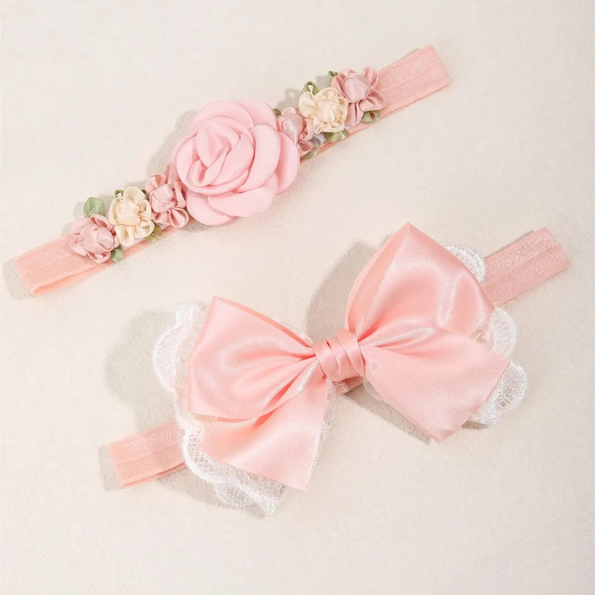 Set aus rosa und weißen Baby-/Kinder-Stirnbändern