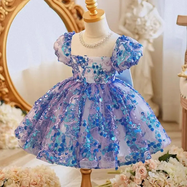 Vestido de cumpleaños brillante para niña