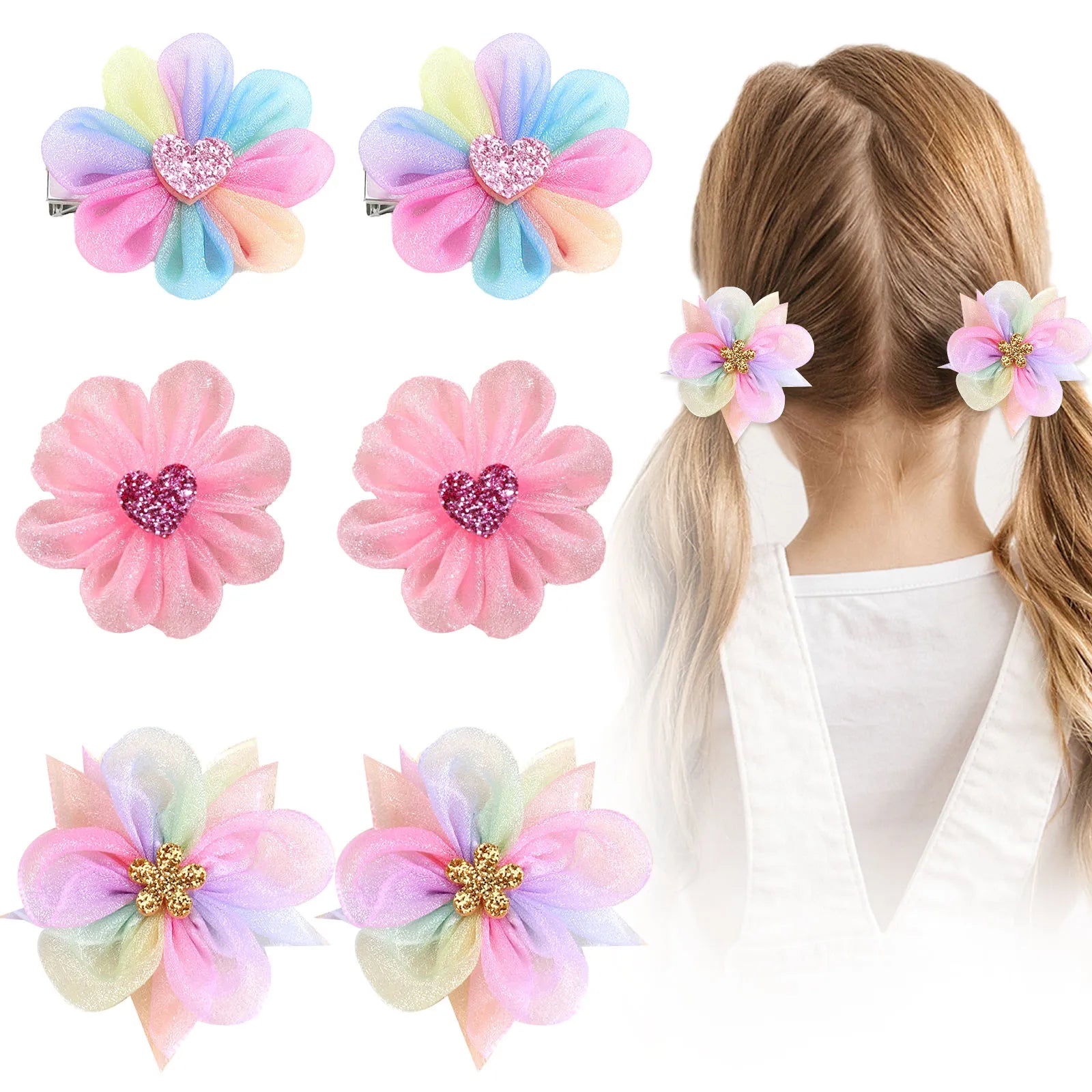 2er-Pack Haarspangen mit Blumen und Farben für Kinder