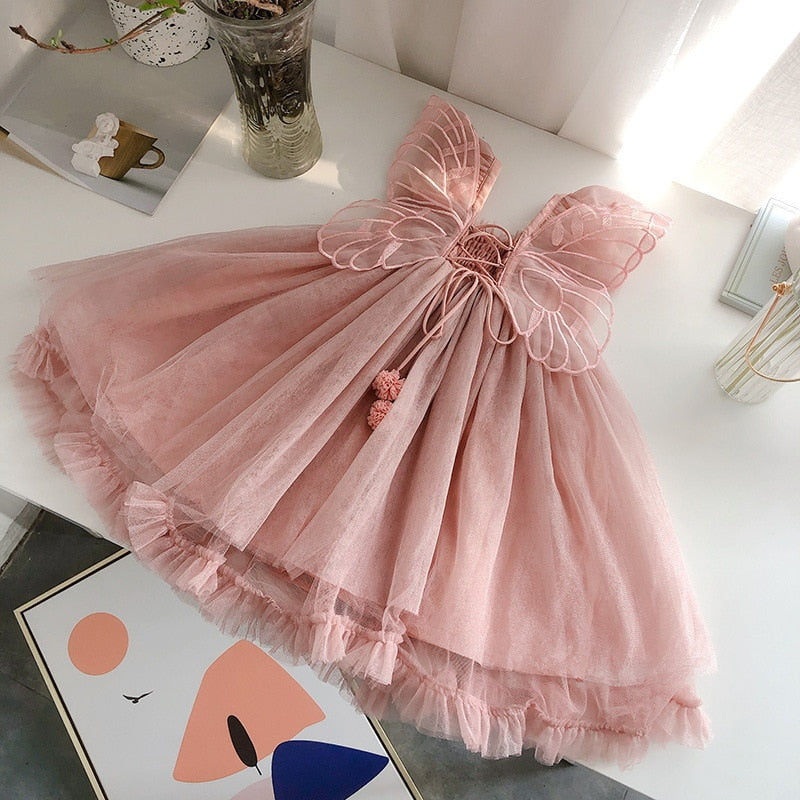 Festliches Kleid für Mädchen Sommer Schmetterling rosa