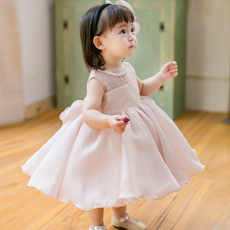 Vestido de fiesta rosa empolvado para bebé niña