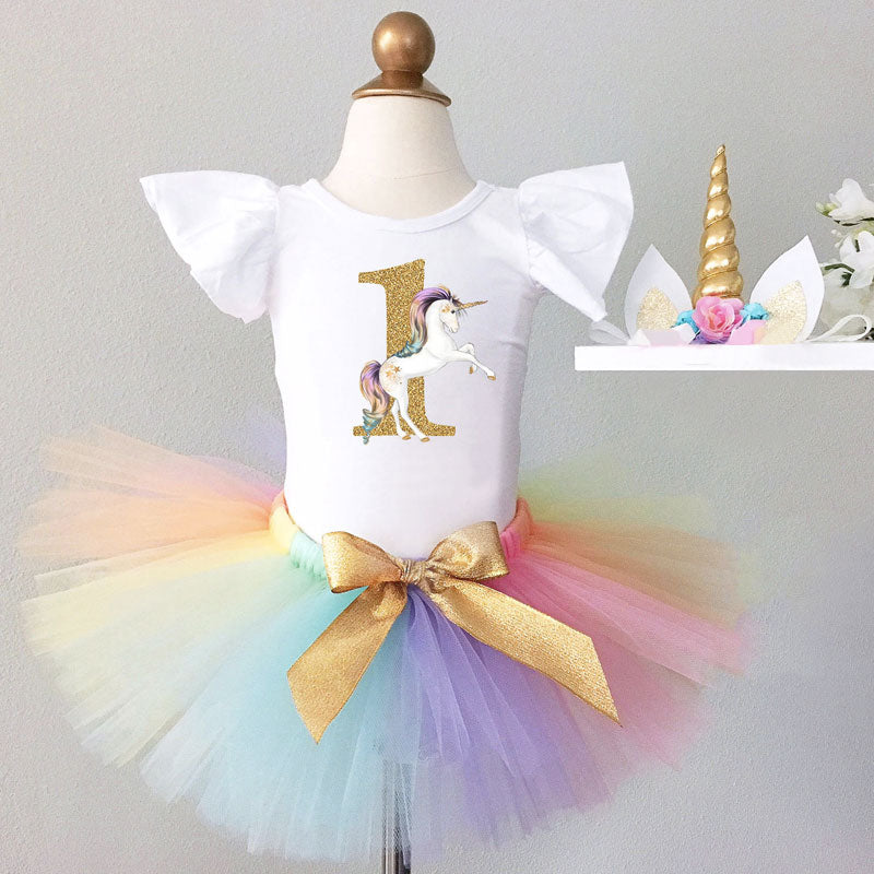 Abito primo compleanno unicorno arcobaleno per bambina