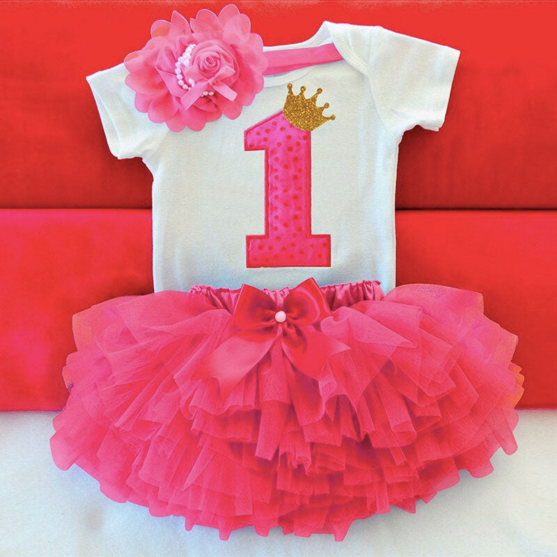 Corona rosa vestido de cumpleaños del bebé