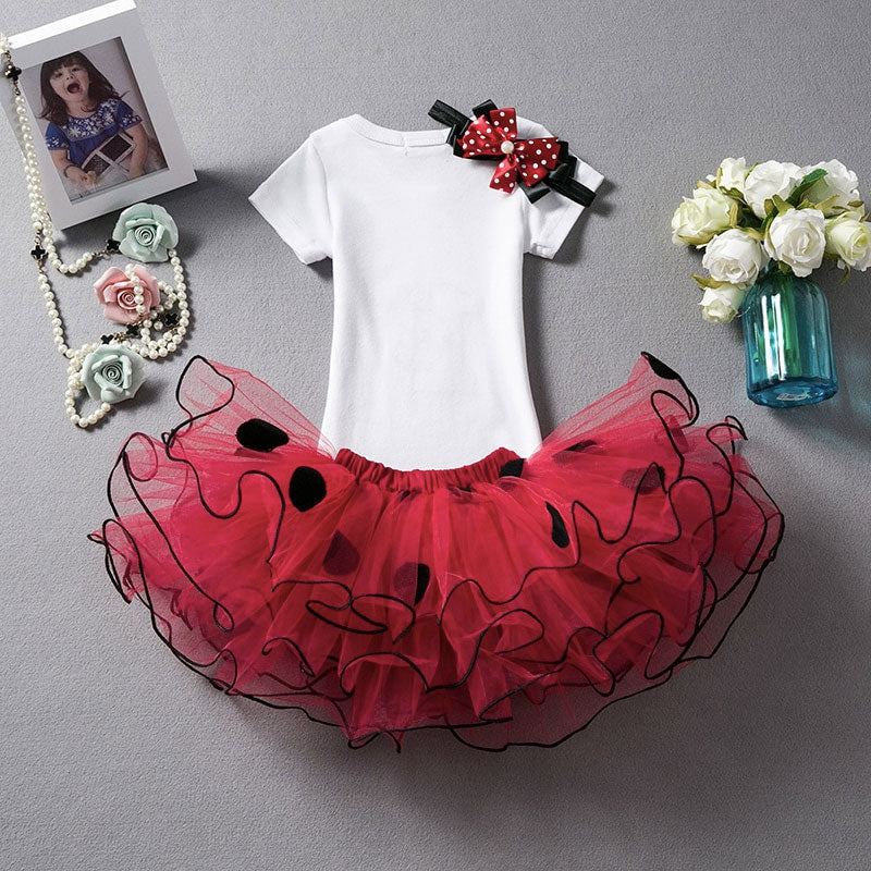 Vestido de cumpleaños niña mariquita roja