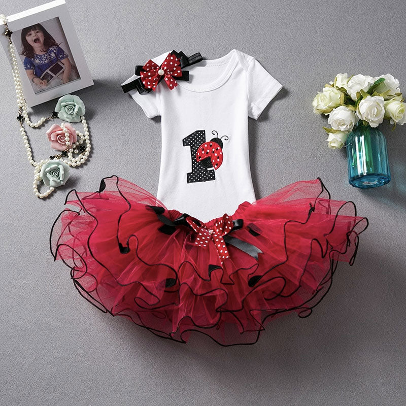 Kleid zum Babygeburtstag für Mädchen Marienkäfer rot