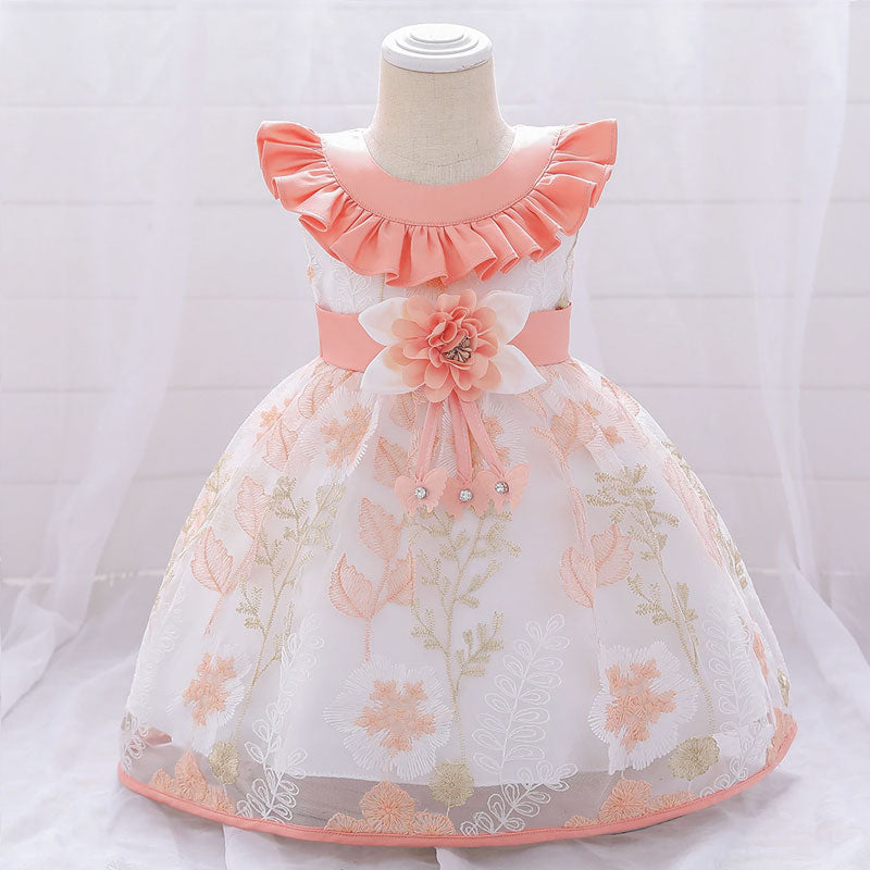 Vestido princesa bebe con escote naranja