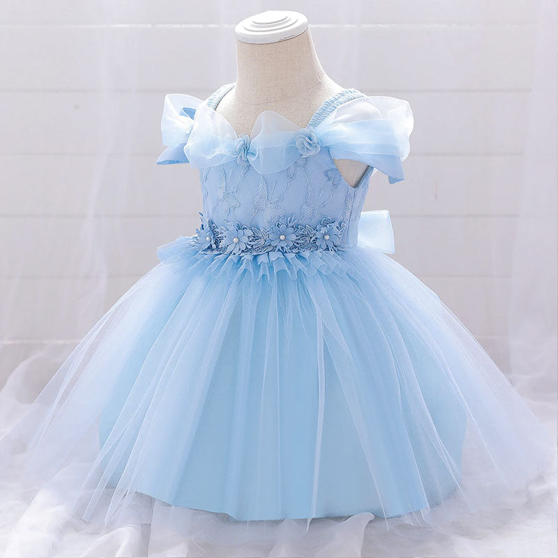 Vestido princesa bebé con tirantes y mangas cortas de tul