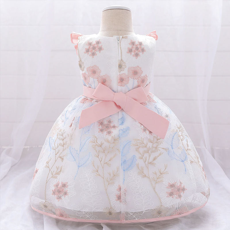 Baby-Prinzessinnenkleid mit Ausschnitt und Blumen in rosa