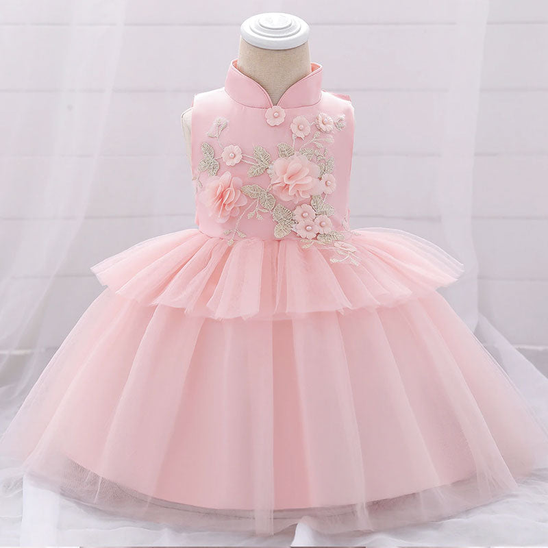 Kleid für Baby-Prinzessin mit Stehkragen rosa