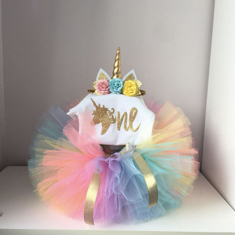 Abito di compleanno unicorno oro per bambina