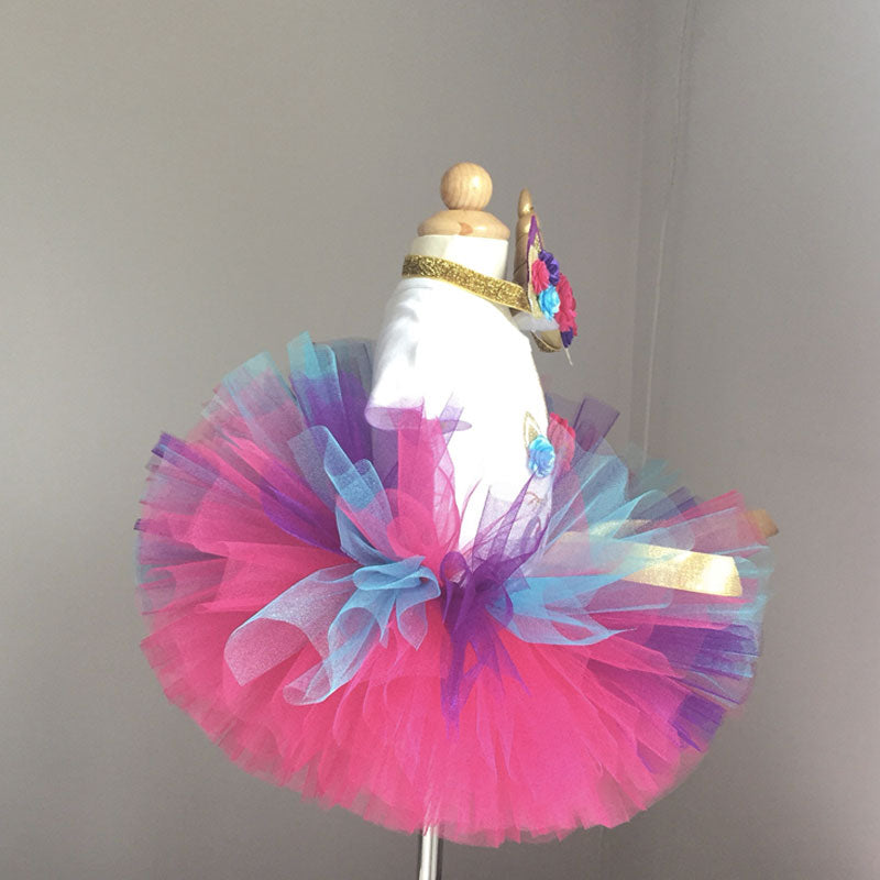 Vestido primer cumpleaños bebé niña con tutú unicornio volador