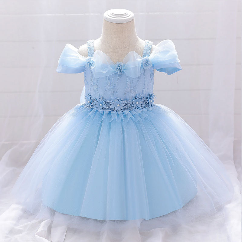 Vestido princesa bebé con tirantes y mangas cortas de tul