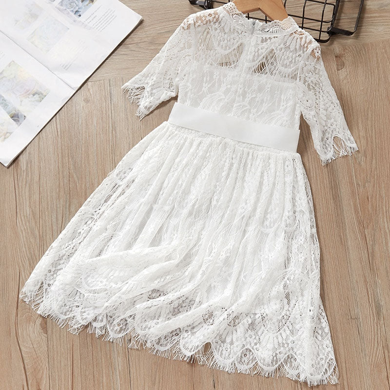 Vestido de fiesta infantil blanco con encaje