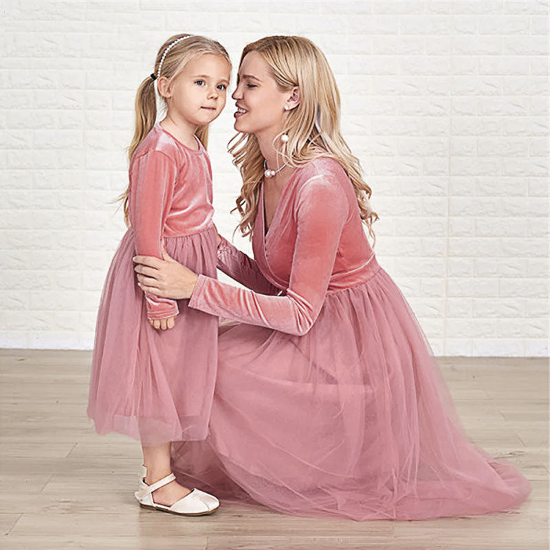 Vestido terciopelo rosa madre e hija