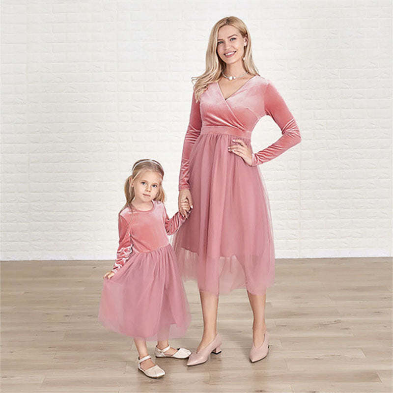 Vestido terciopelo rosa madre e hija