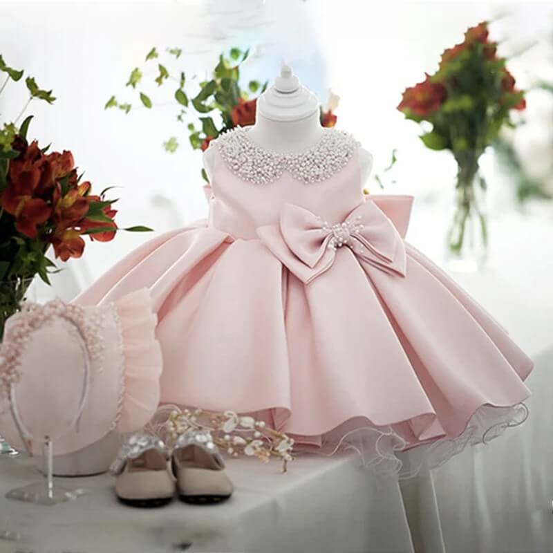 Vestido de bautizo princesa niña rosa