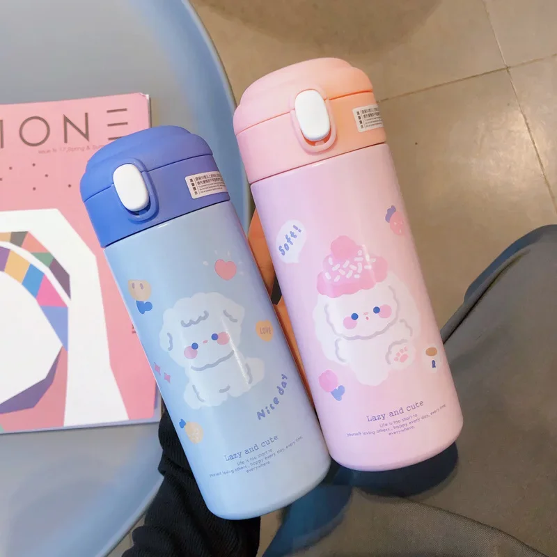 Sticlă termos kawaii din oțel inoxidabil - 380ml izotermă cu pai