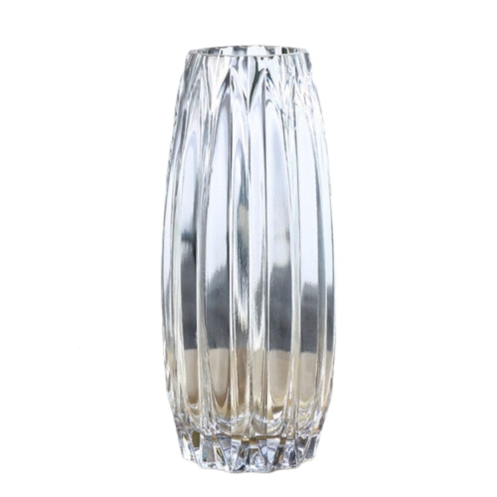 Transparent geometrisk vase i farget glass