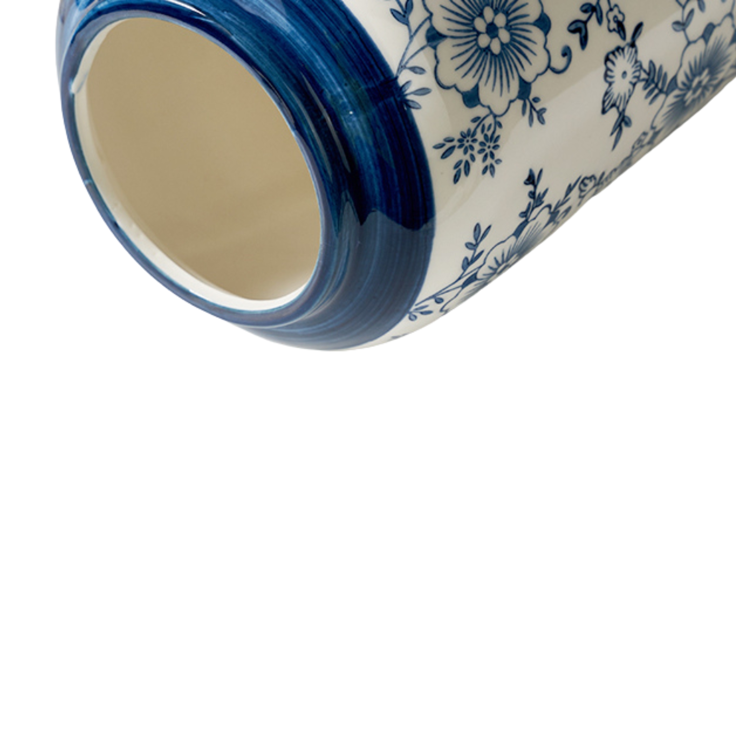 Vaso in ceramica blu e bianca in stile cinese con motivi floreali