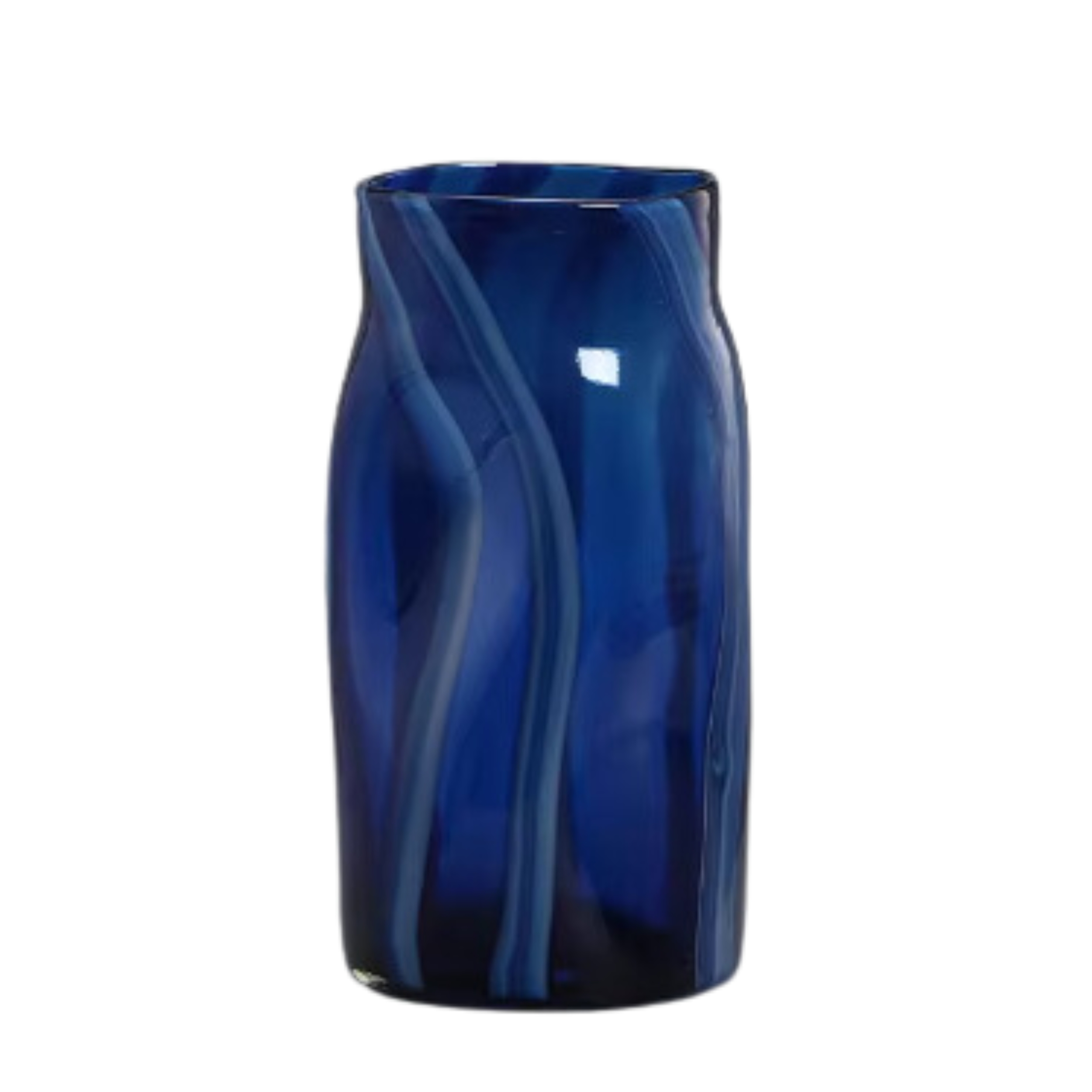 Vaso blu trasparente a righe irregolari