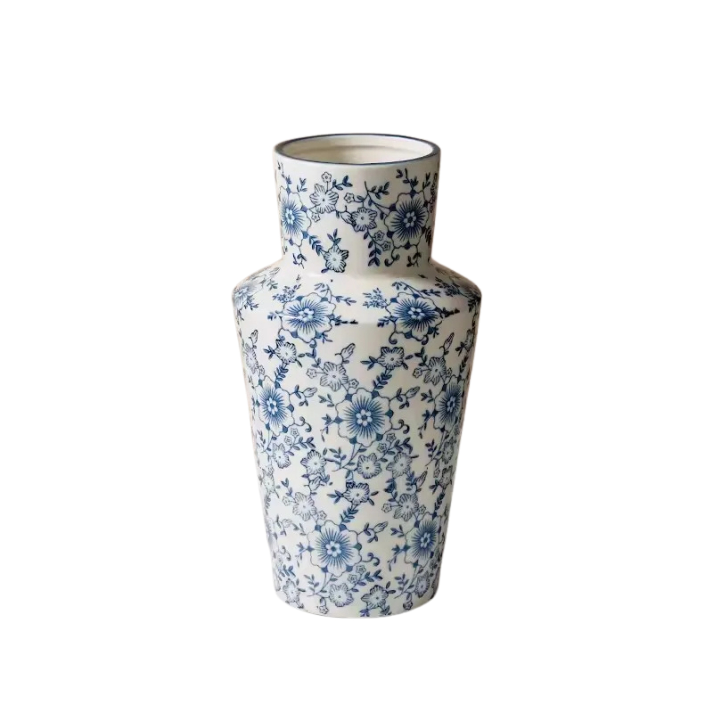 Vaso in ceramica blu e bianca in stile cinese con motivi floreali