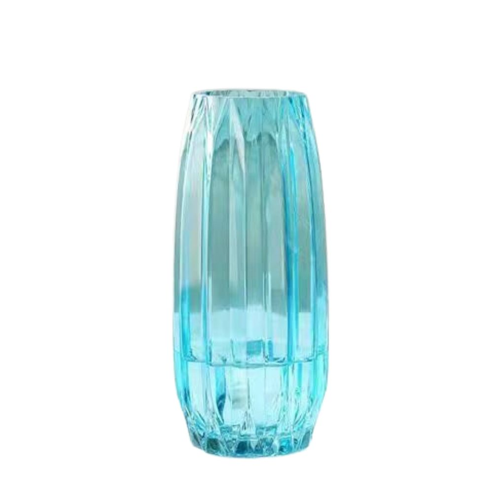 Transparent geometrisk vase i farget glass