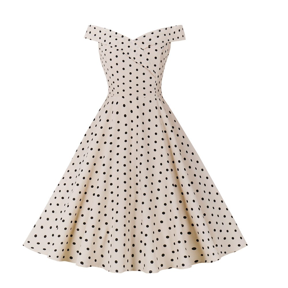 50. léta Poised Print Flared Dress Hepburn