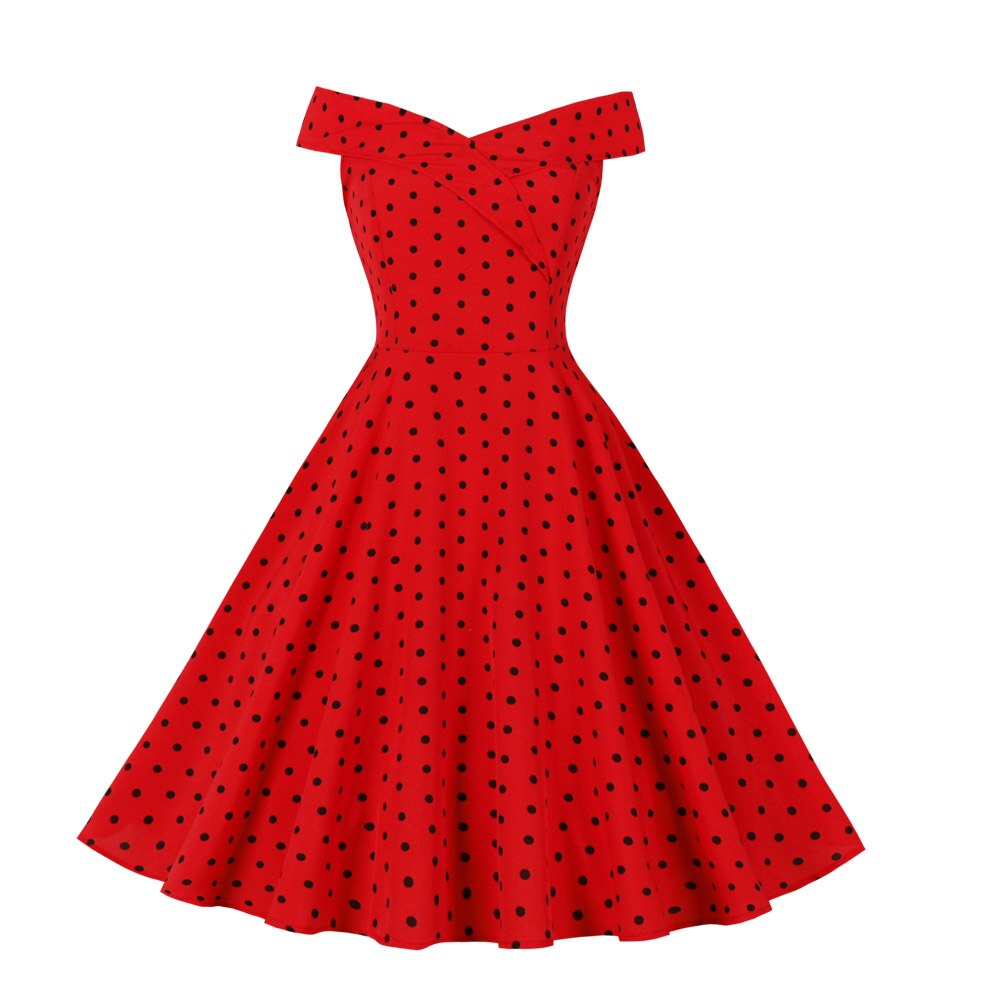 50. léta Poised Print Flared Dress Hepburn