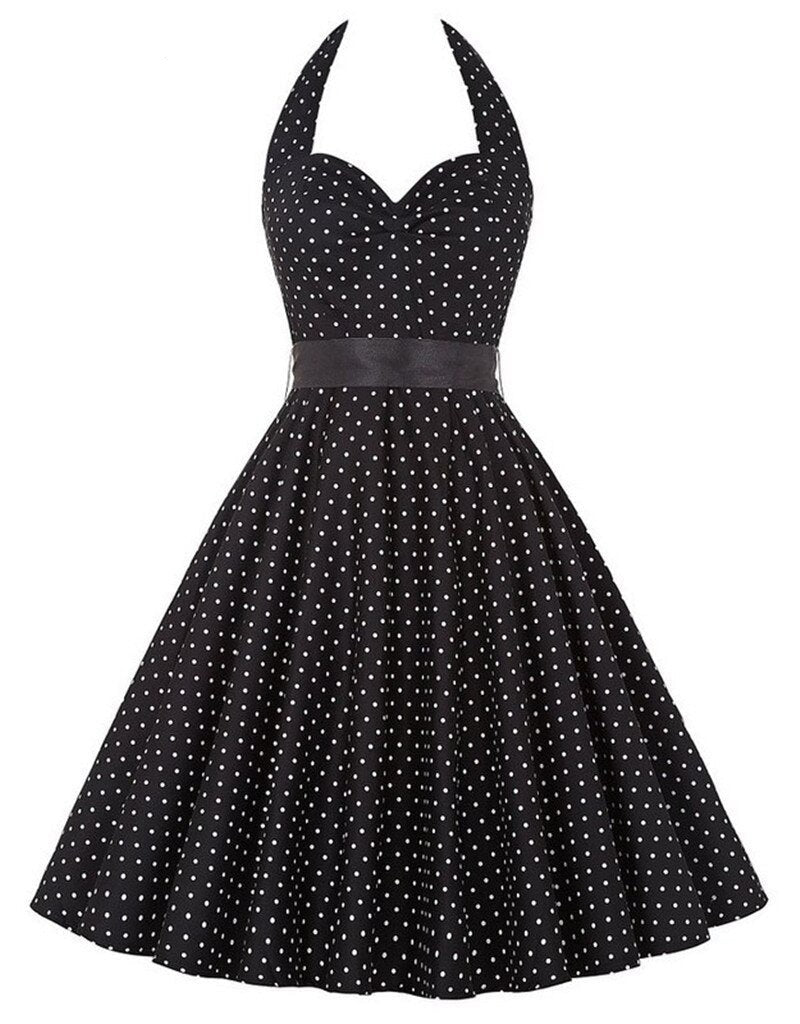 50. léta Ohlávka šaty Pin Up Polka Dot Print