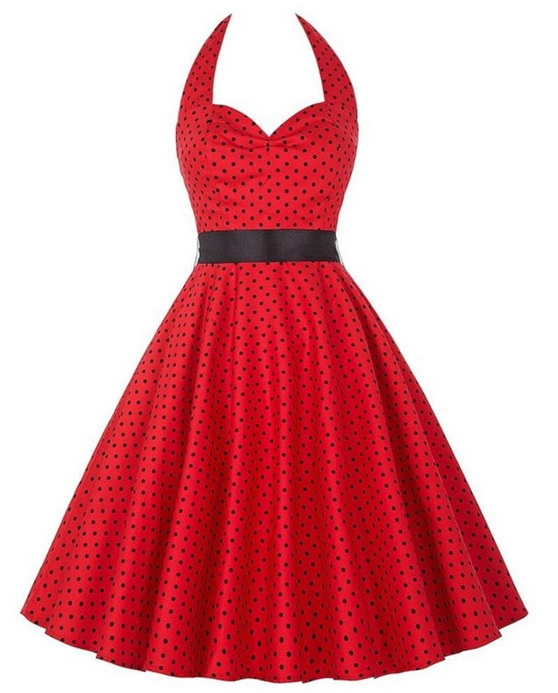 50. léta Ohlávka šaty Pin Up Polka Dot Print