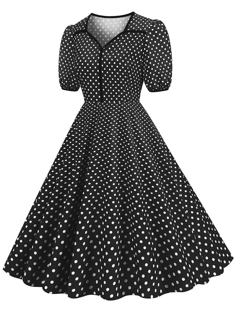 Hepburn Polka Dot Midi šaty z roku 1940