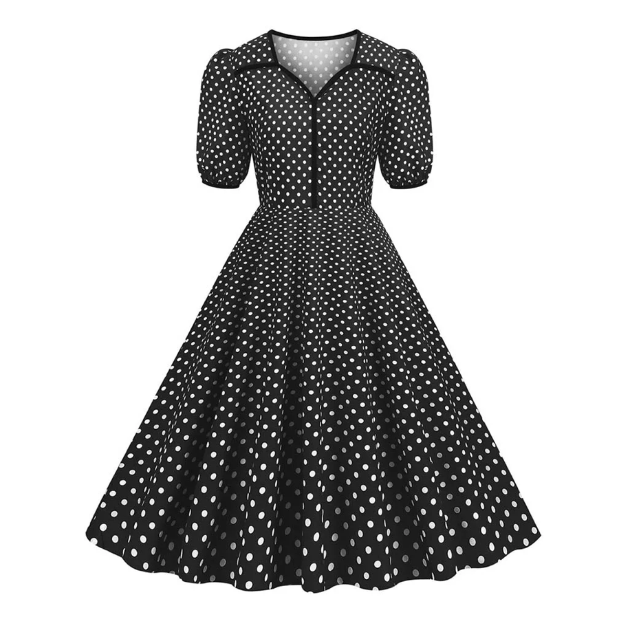 1940s Glamour Vintage puntíkaté Midi šaty