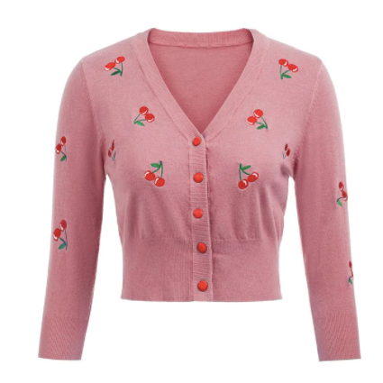 50. léta Retro Pin Up Cardigan Cherry výšivka