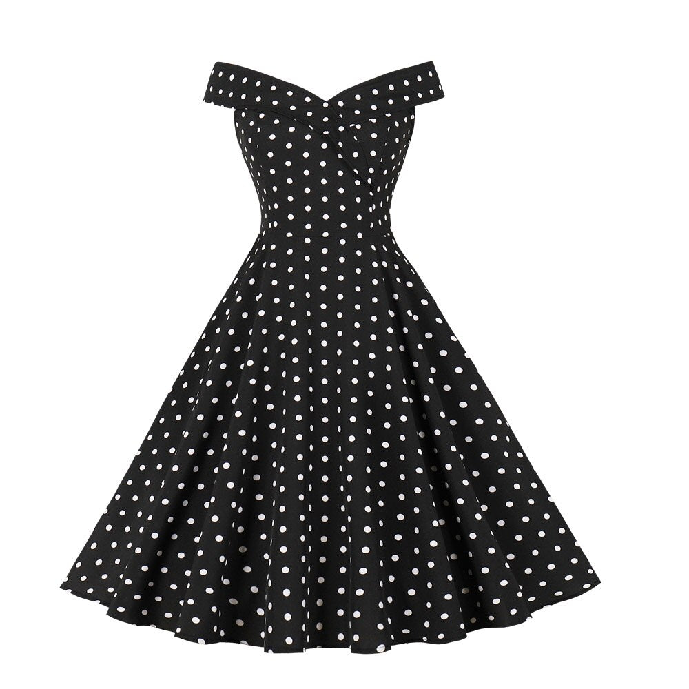 50. léta Poised Print Flared Dress Hepburn