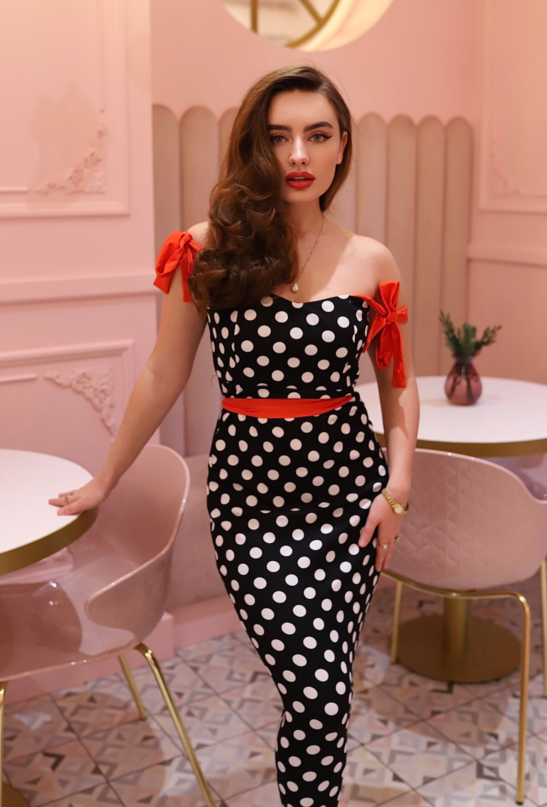 50. léta Bustier šaty s puntíky Pin Up Lucille