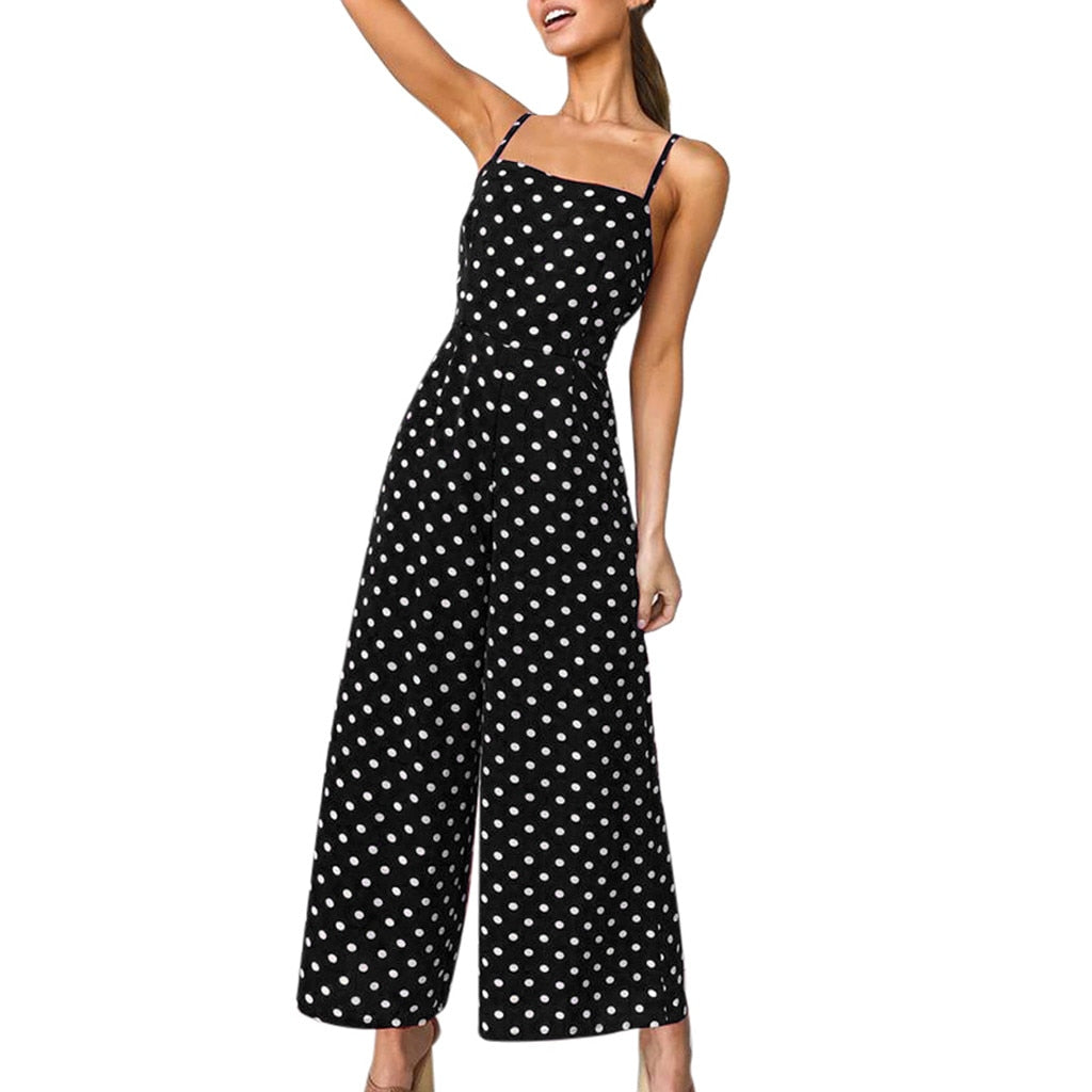 60. léta Retro Bardot Polka Dot Jumpsuit