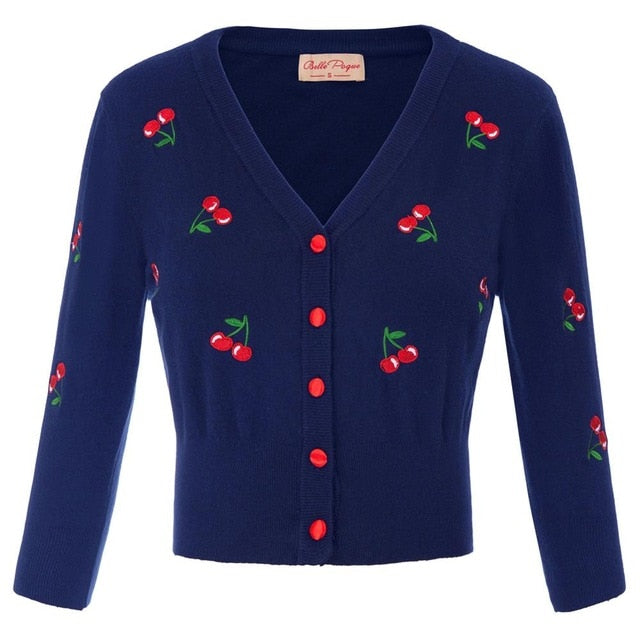 50. léta Retro Pin Up Cardigan Cherry výšivka