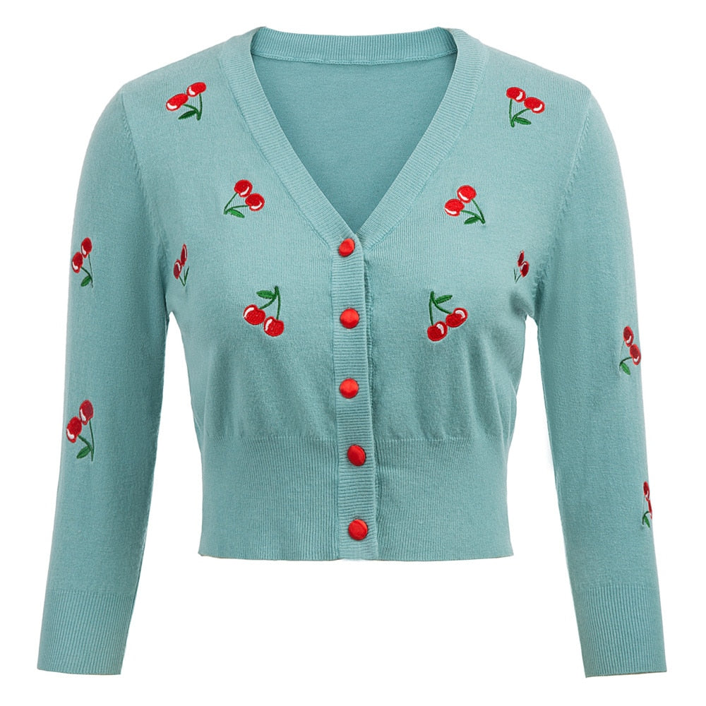 50. léta Retro Pin Up Cardigan Cherry výšivka