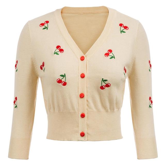 50. léta Retro Pin Up Cardigan Cherry výšivka