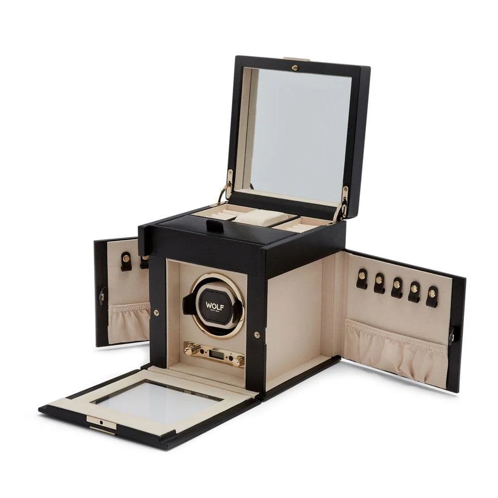 Horloge-opwinder - Palermo 1 horloge zwart met opbergruimte voor sieraden